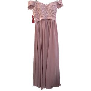 YISHAER Sz 10 bridal party gown dusty rose mauve sequins off shoulder NWT 🏷